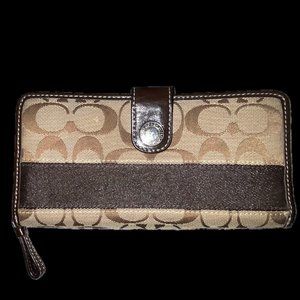 Coach Signature Canvas Brown and Tan Large Wallet